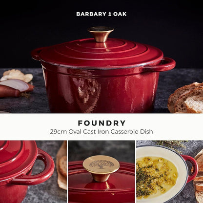 Barbary & Oak Cast Iron Casserole Dish 29cm (Red).