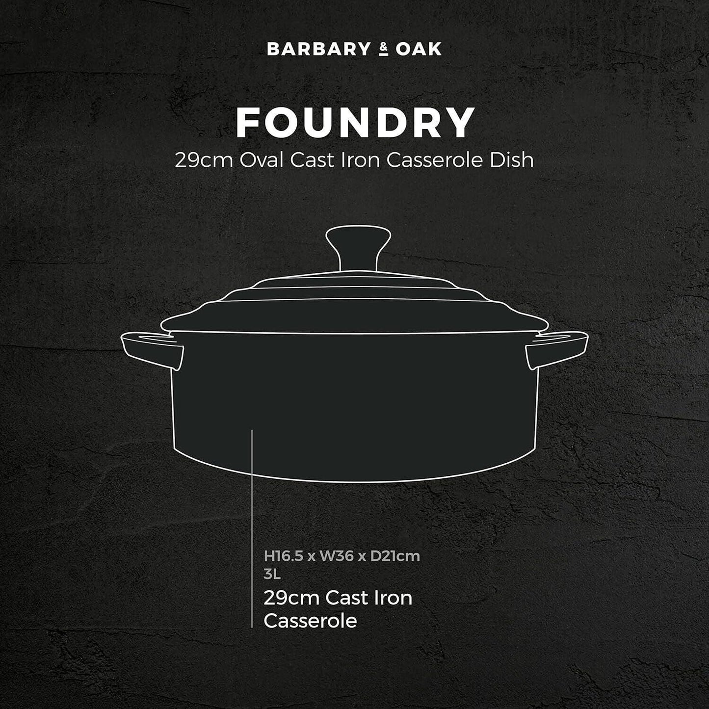 Barbary & Oak Cast Iron Casserole Dish 29cm (Red).