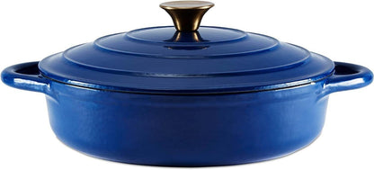 Barbary & Oak BO800253BLU Shallow Cast Iron Casserole Pan with Durable Enamel Interior, 28cm, Limoges Blue
