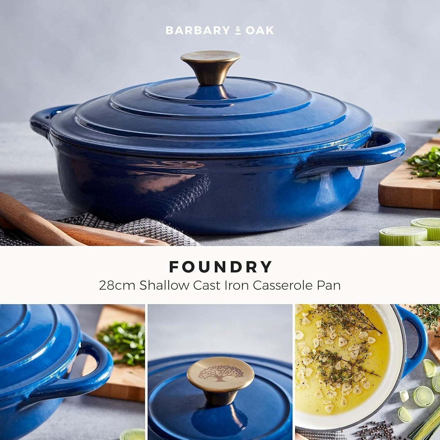 Barbary & Oak Cast Iron Casserole Pan 28cm (Blue).