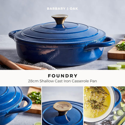 Barbary & Oak Cast Iron Casserole Pan 28cm (Blue).
