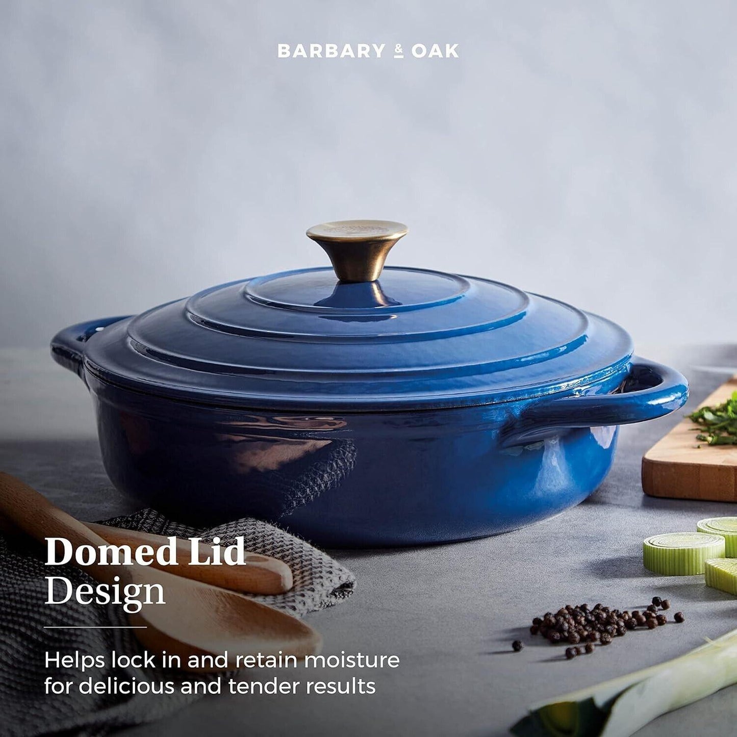 Barbary & Oak Cast Iron Casserole Pan 28cm (Blue).