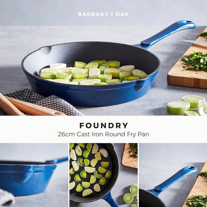 Barbary & Oak Cast Iron Frying Pan 26cm BO800255BLU (Blue).