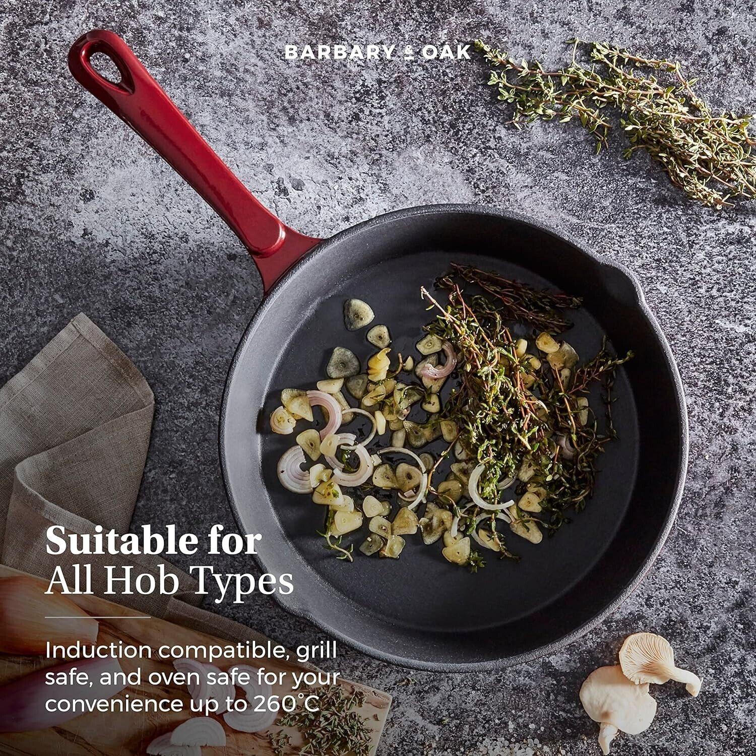 Barbary & Oak Cast Iron Frying Pan 26cm (Red).