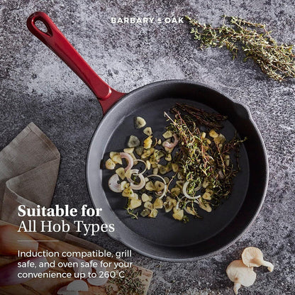 Barbary & Oak Cast Iron Frying Pan 26cm (Red).