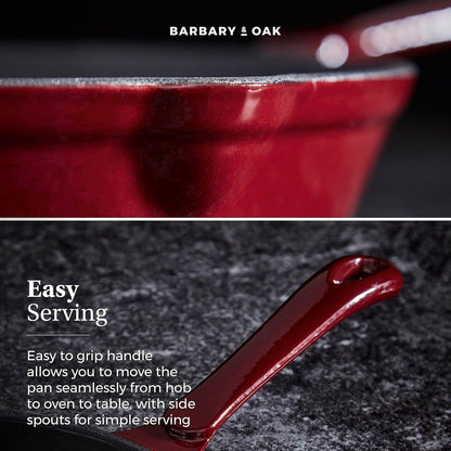 Barbary & Oak Cast Iron Frying Pan 26cm (Red).