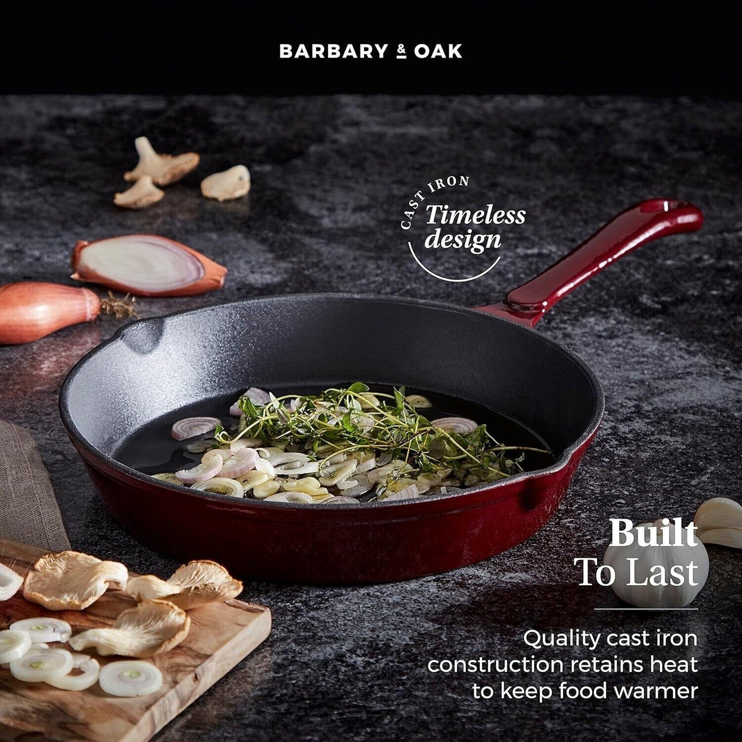 Barbary & Oak Cast Iron Frying Pan 26cm (Red).