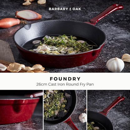 Barbary & Oak Cast Iron Frying Pan 26cm (Red).
