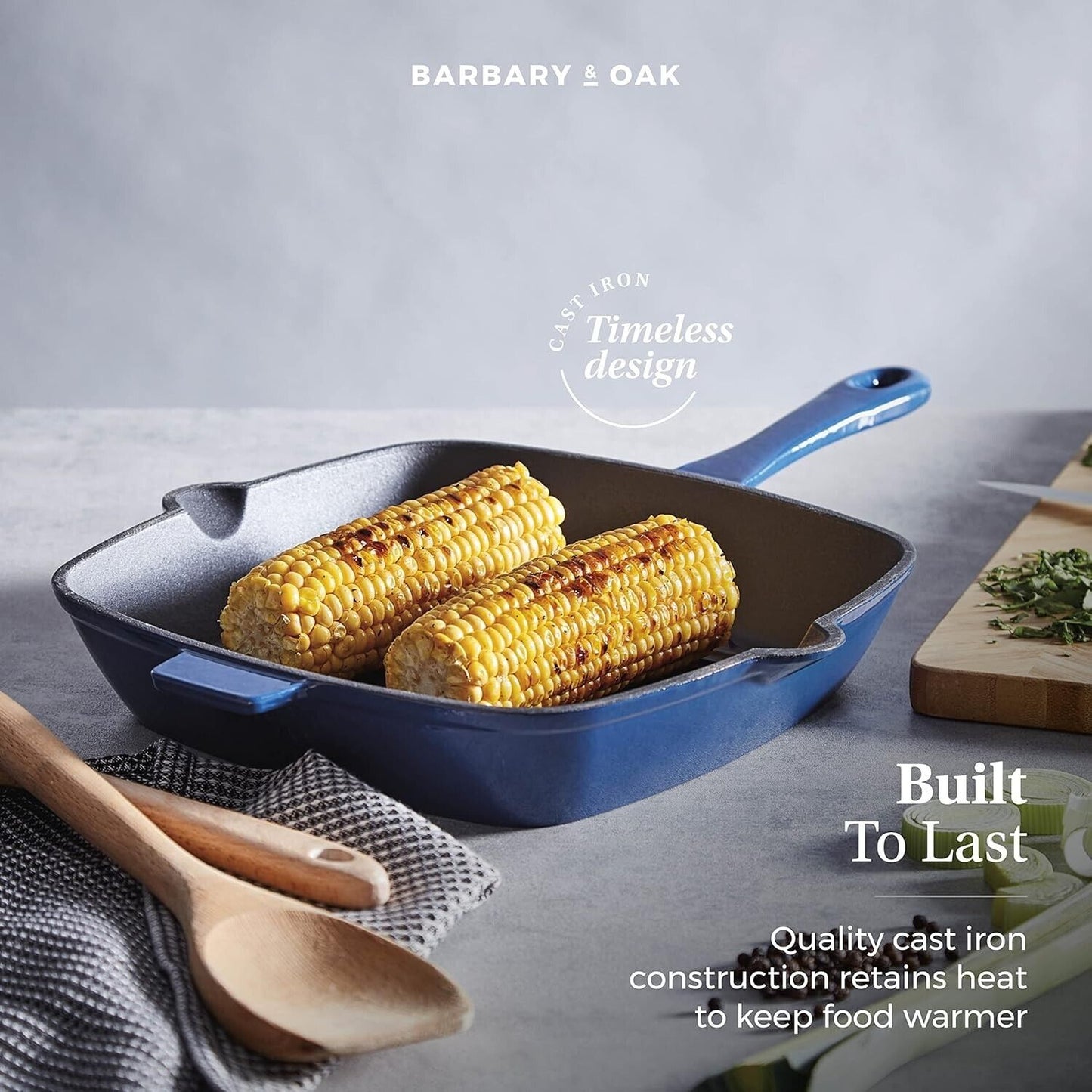 Barbary & Oak Cast Iron Skillet Pan - 25 Year Guarantee BO800256BLU