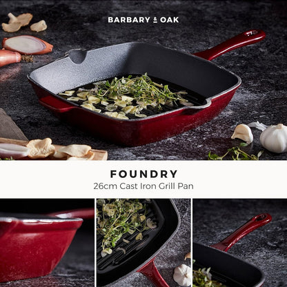 Barbary & Oak Cast Iron Frying Pan Skillet 26cm Long Handle Red BO800256RED