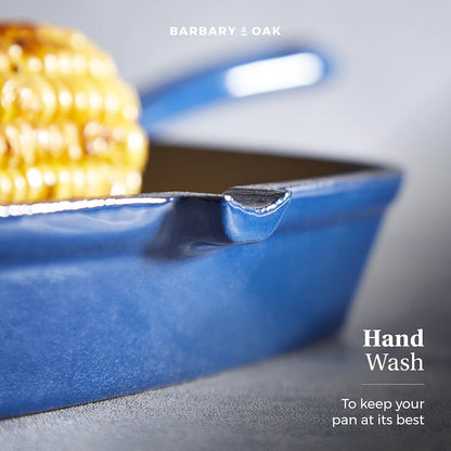 Barbary & Oak BO800257BLU Cast Iron Grill Pan with Durable Enamel Interior, 23cm, Limoges Blue