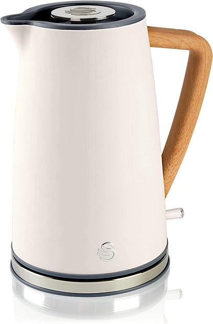 Swan SK14610WWHTN Nordic Jug Kettle, Wood Effect, Soft Touch, 1.7L 3KW, Matte Cotton White