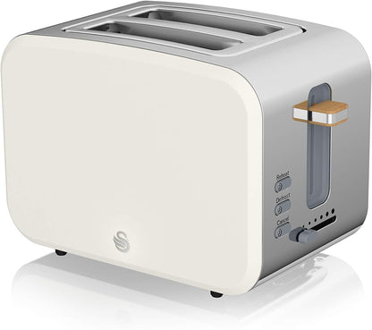 Swan ST14610WHTN Nordic 2-Slice Toaster with Defost/Reheat/Cancle Functions, Cord Storage, 900W, White