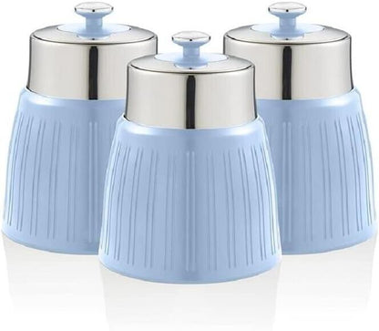 Swan SWKA1024CN Retro Set of 3 Canisters, Airtight lid locks, Generous capacity, Chrome Lid, Blue