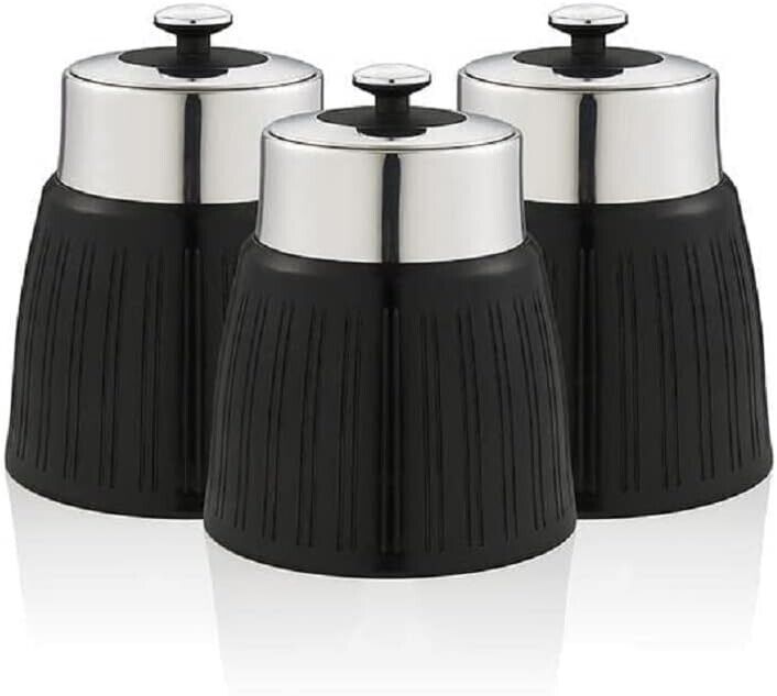 Swan SWKA1024CN Retro Set of 3 Canisters, Airtight lid locks, Generous capacity, Chrome Lid, Black