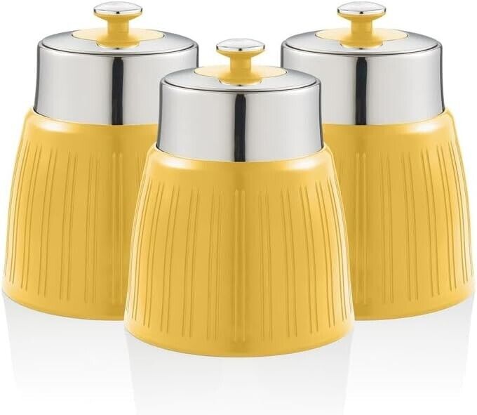 Swan SWKA1024CN Retro Set of 3 Canisters, Airtight lid locks, Generous capacity, Chrome Lid, Cream