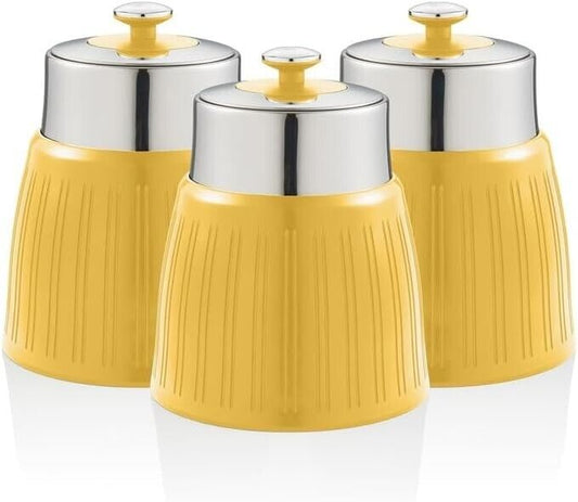 Swan SWKA1024CN Retro Set of 3 Canisters, Airtight lid locks, Generous capacity, Chrome Lid, Cream