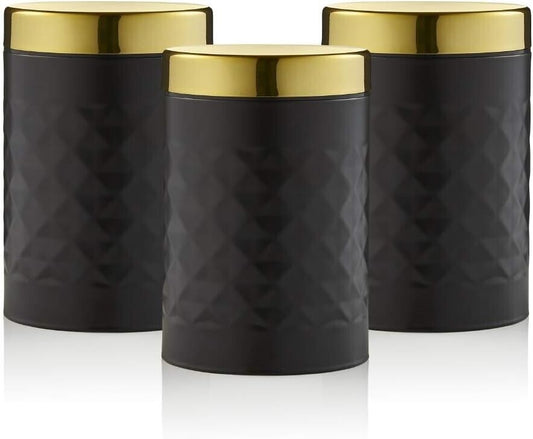 Swan SWKA17523BLKN Gatsby Set of 3 Kitchen Canisters, Tea Coffee Sugar, Black, One Size