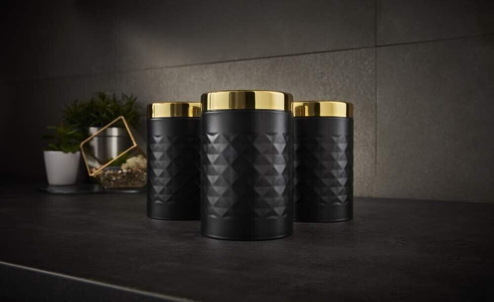 Swan SWKA17523BLKN Gatsby Set of 3 Kitchen Canisters, Tea Coffee Sugar, Black, One Size