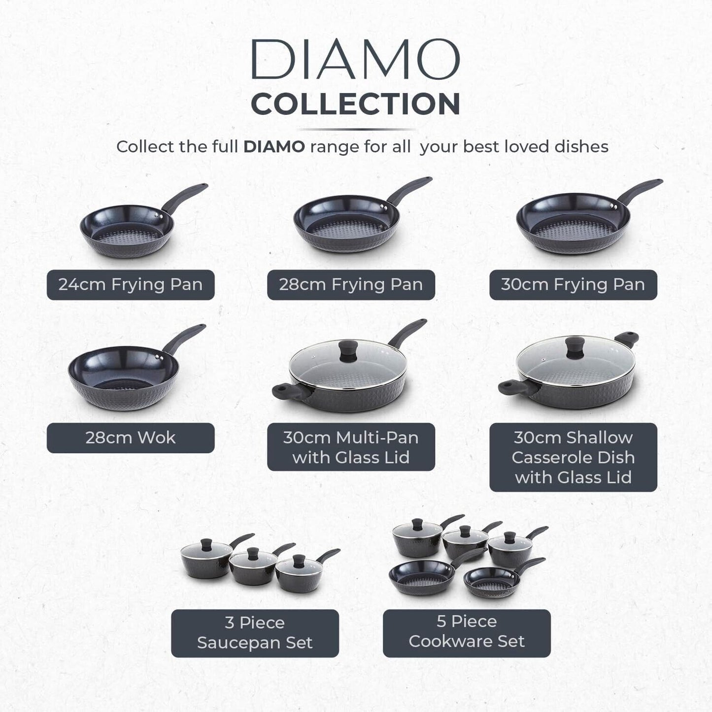 Tower Diamo 5 Piece Cookware Set 18/20/22cm Saucepans with Tempered Lids T900130