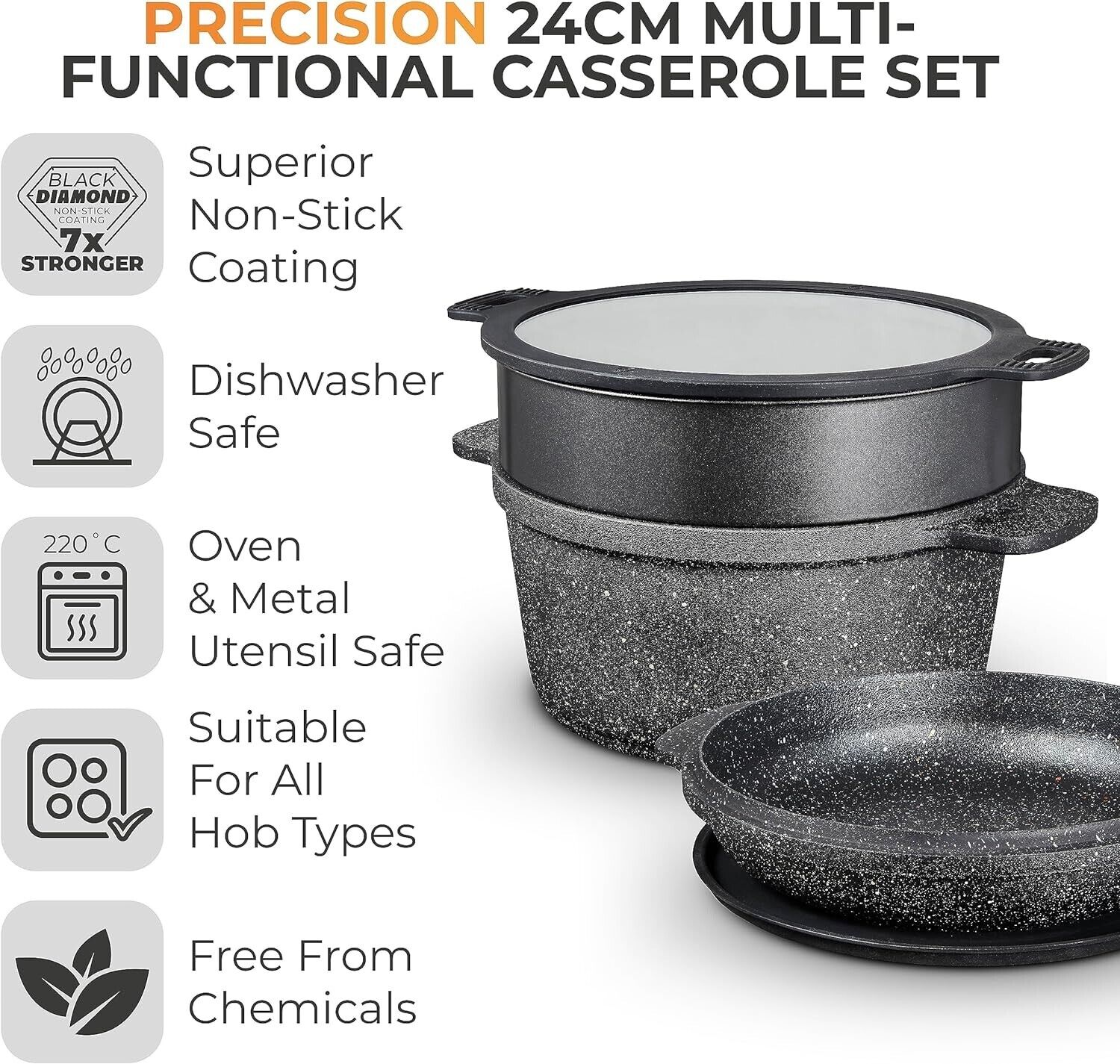 Tower Precision Multi-Functional Casserole Pan Set Dish with Lid